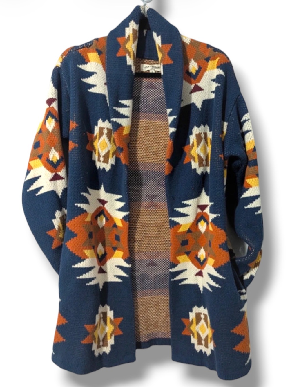 Lucky Brand Womens Aztec Print Open Front Sweater Cardigan
